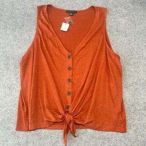 Sanctuary Womens Plus 3X Rust Orange Button Front Tie Hem Tank Top NWT Summer